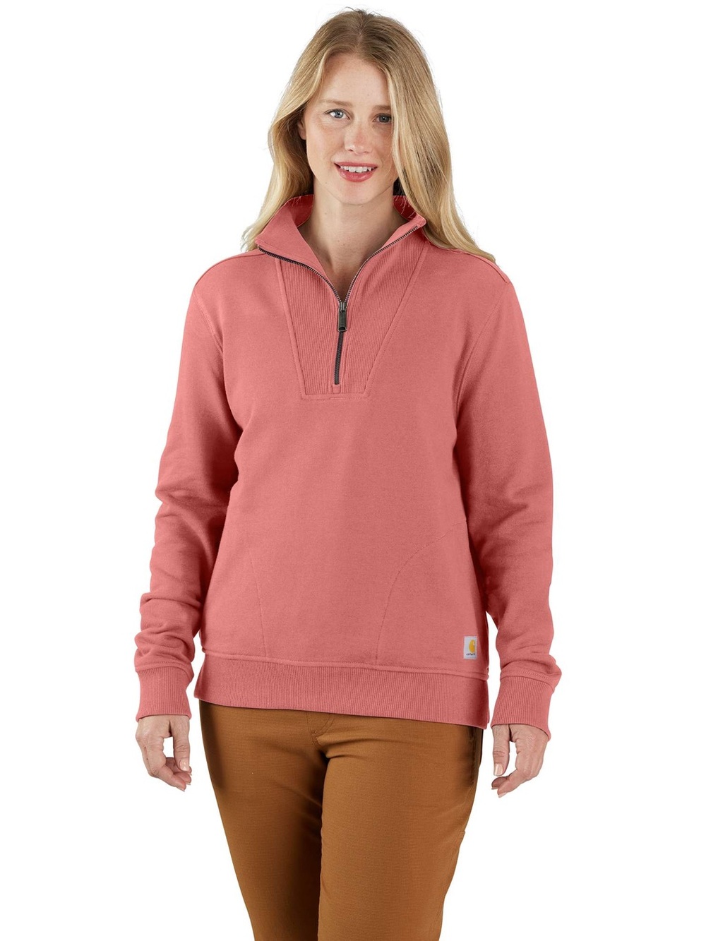 Carhartt Womens XL 16-18 Coral TENCEL Quarter Zip Sweatshirt Relaxed Fit